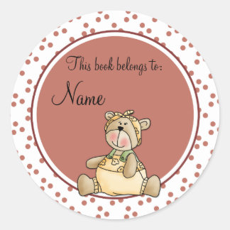 Cute baby teddy baer bookplate classic round sticker