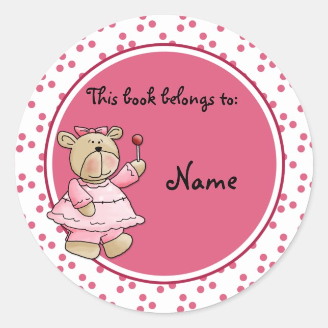Cute baby teddy baer bookplate classic round sticker (Front)