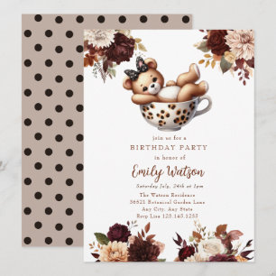 Cute Baby Teddy Bear   Birthday Tea Party Invitation