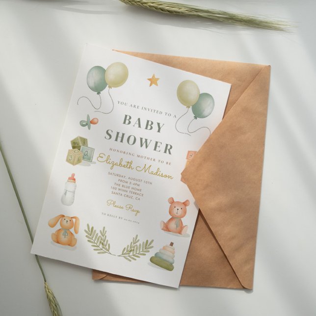Cute Baby Teddy Bear Toys Baby Shower Invitation (Creator Uploaded)