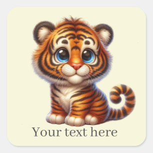 Cute baby tiger add text square sticker