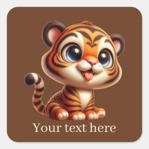 Cute baby tiger add text square sticker