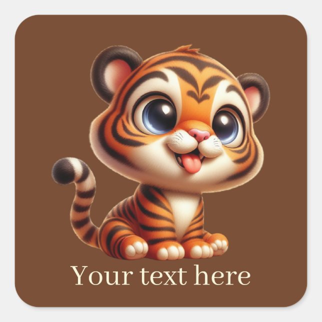Cute baby tiger add text  square sticker (Front)