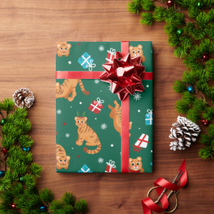 Cute Baby Tiger Christmas Pattern Wrapping Paper
