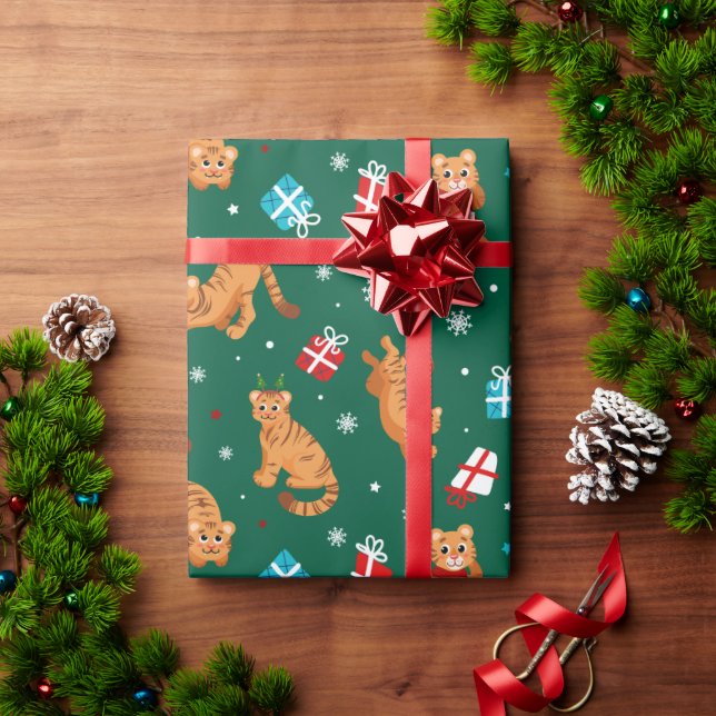 Cute Baby Tiger Christmas Pattern Wrapping Paper (Holiday Gift)