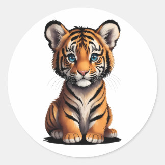 Cute Baby Tiger Classic Round Sticker