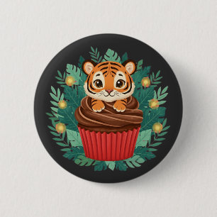 Cute Baby Tiger Cupcake Adorable Jungle Animal 6 Cm Round Badge