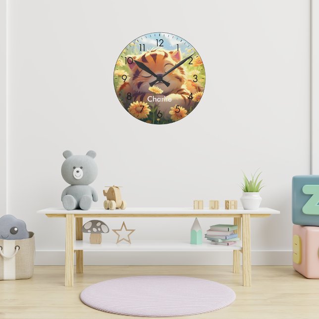 Cute baby tiger custom name nursery clock (Creator Uploaded)