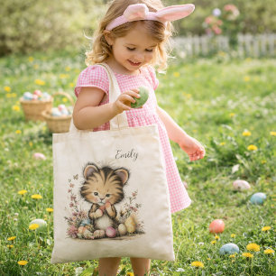Cute Baby Tiger Easter Illustration Tote Bag