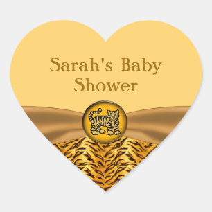 Cute Baby Tiger Stripes Baby Shower Heart Sticker
