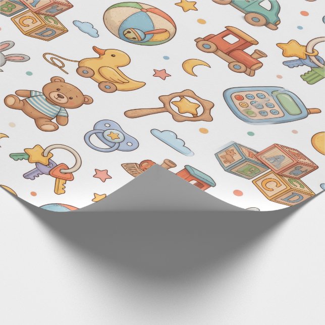 Cute Baby Toys Pattern Design Wrapping Paper (Corner)
