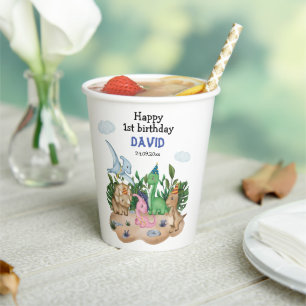 Cute baby tropical dinosaurs! 1st Birthday Paper Cups