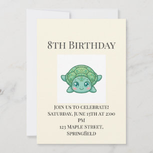 Cute Baby Turtle 8th Birthday Invitation