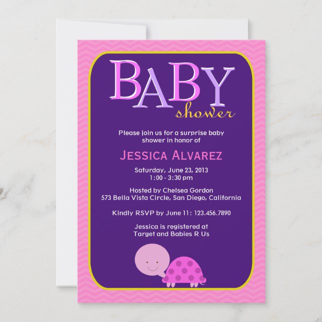 Cute Baby Turtle Baby Girl Baby Shower Invitation (Front)