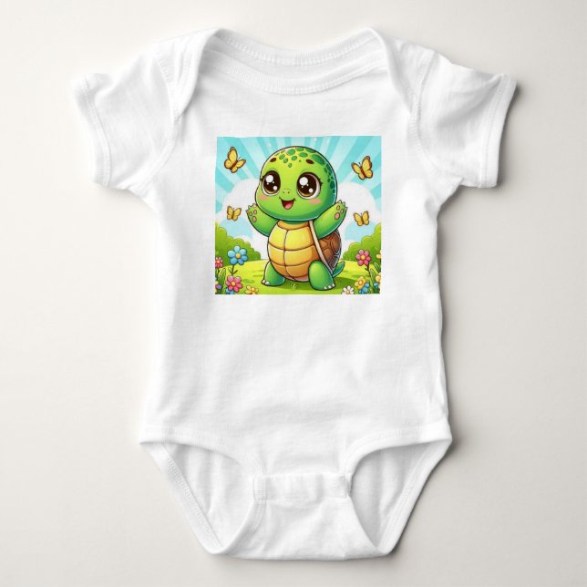 Cute Baby Turtle Bodysuit – Kawaii Animal Infant O (Front)