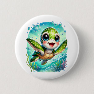 Cute Baby Turtle Swimming in Ocean 6 Cm Round Badge
