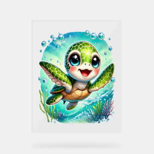 Cute Baby Turtle Swimming in Ocean Acrylic Sign