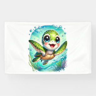 Cute Baby Turtle Swimming in Ocean Banner