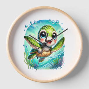 Cute Baby Turtle Swimming in Ocean Clock