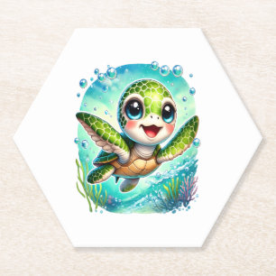 Cute Baby Turtle Swimming in Ocean Paper Coaster