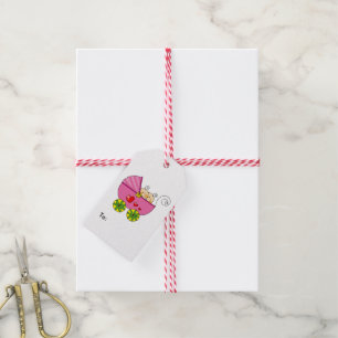 cute baby twin girls pink pram baby shower gift tags