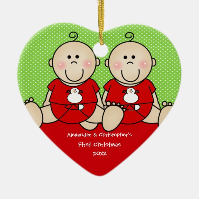 Cute Baby Twin's First Christmas Ornament (Front)