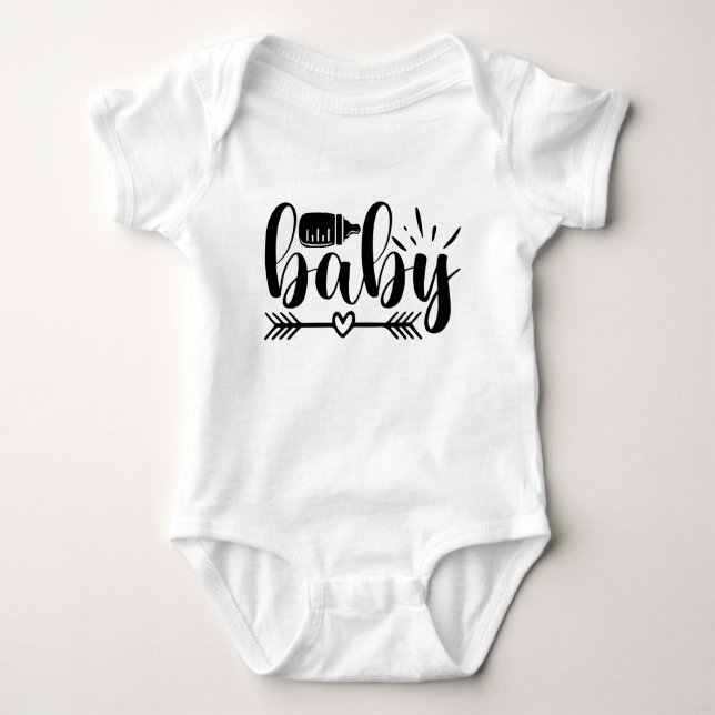 Cute Baby Typographic Heart Arrow Bottle Design Baby Bodysuit (Front)