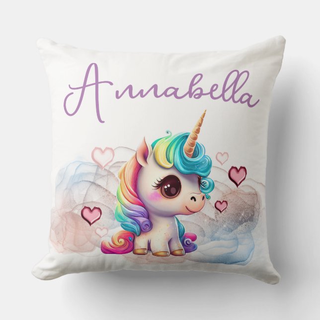 Cute Baby Unicorn and Hearts Cushion (Front)