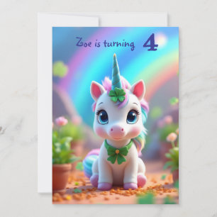 Cute baby unicorn and rainbow, girls birthday invitation