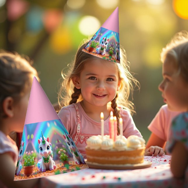 Cute baby unicorn and rainbow, girls birthday  party hat (Creator Uploaded)