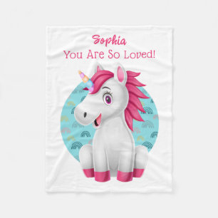 Cute Baby Unicorn Art, Child's Name & Message Fleece Blanket