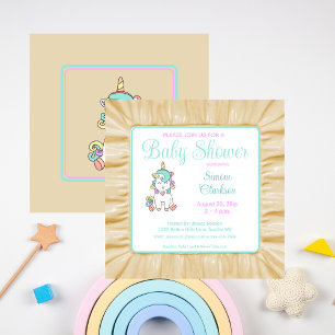 Cute Baby Unicorn Baby Shower Pastel Colours Invitation