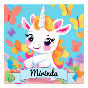 Cute Baby Unicorn Butterfly Custom Name Photo Print