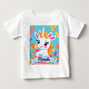 Cute Baby Unicorn Butterfly Custom Name T-Shirt