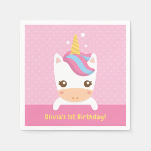 Cute Baby Unicorn First Birthday Party Napkins