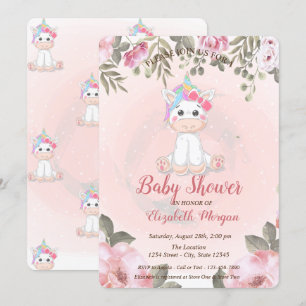 Cute Baby Unicorn, Floral Baby Shower Invitation