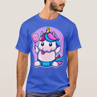 Cute Baby Unicorn Holding Candy Cartoon T-Shirt