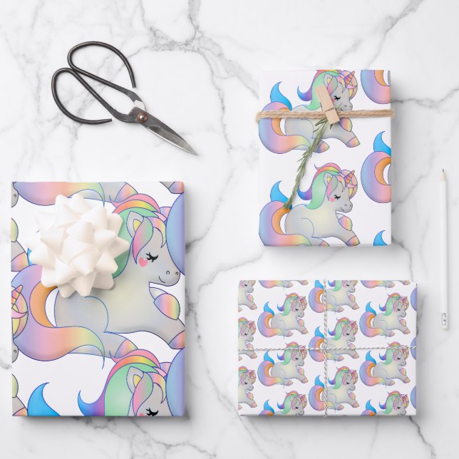 Cute Baby Unicorn Pastel Fantasy Child Wrapping Paper Sheet (Front)