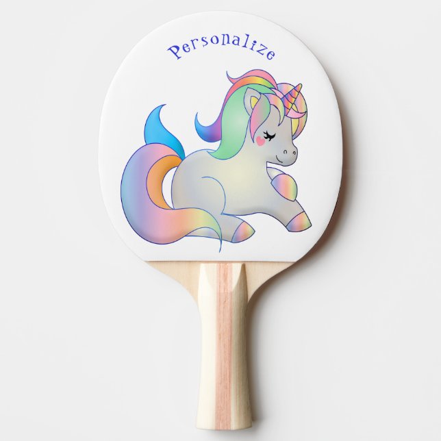 Cute Baby Unicorn Pastel Fantasy Personalised Ping Pong Paddle (Front)
