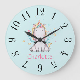Cute Baby Unicorn Personalised Large Teal Clock