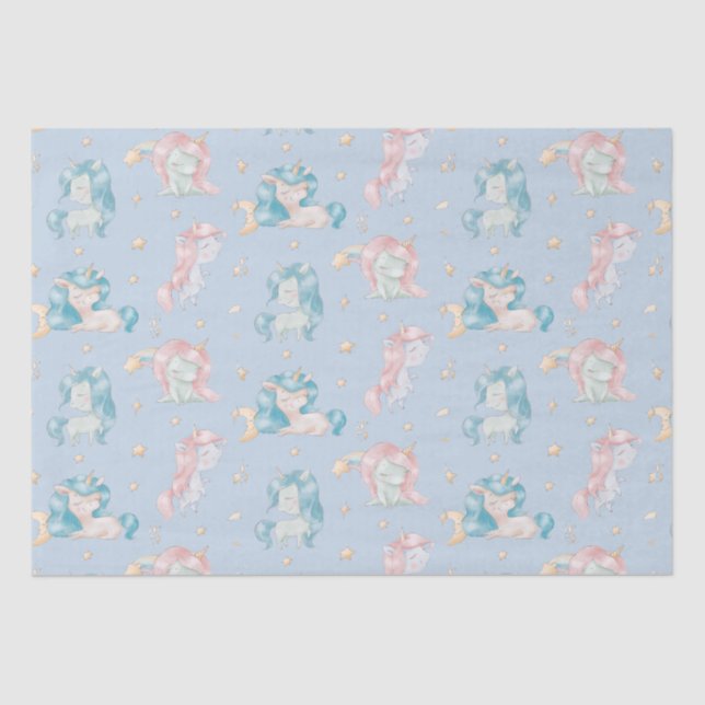Cute Baby Unicorn Pink Blue Pastel Nursery Child Tissue Paper (Front)