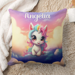 Cute Baby Unicorn Pink Purple Sky Cushion