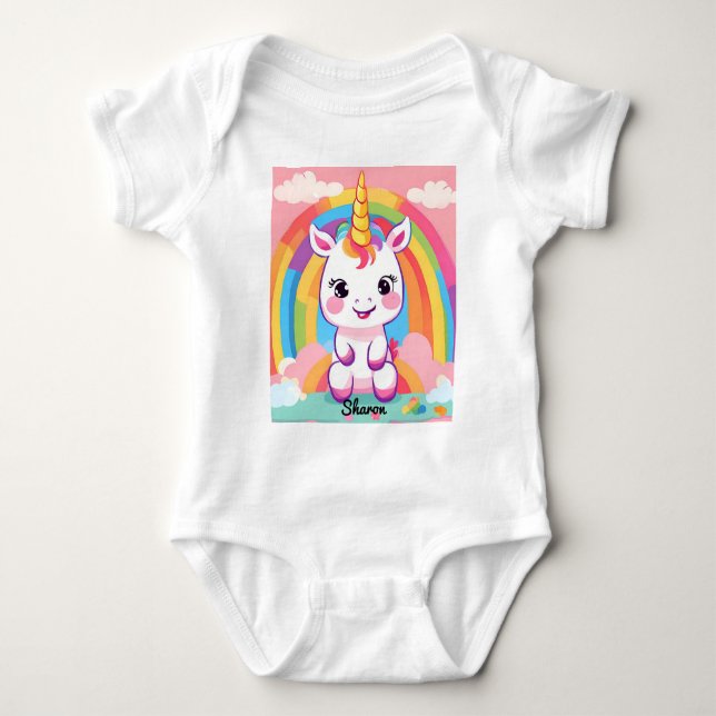 Cute Baby Unicorn Rainbow Bodysuit (Front)
