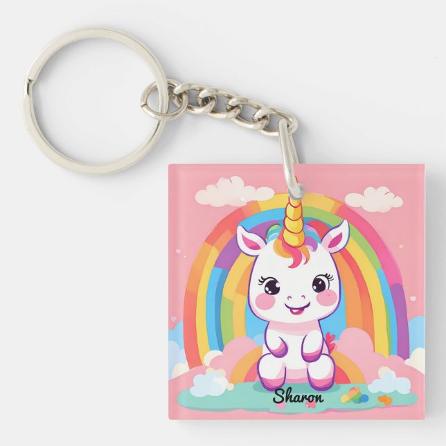 Cute Baby Unicorn Rainbow Key Ring (Front)