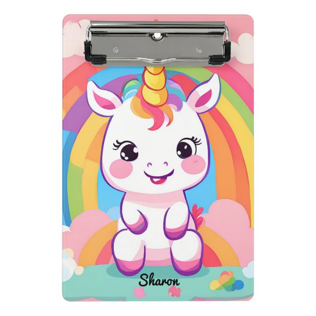 Cute Baby Unicorn Rainbow Mini Clipboard (Front)
