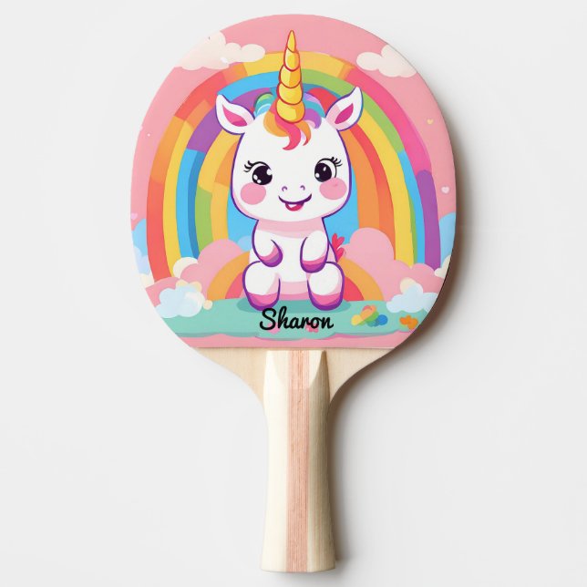 Cute Baby Unicorn Rainbow Ping Pong Paddle (Front)