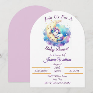 Cute Baby Unicorn Sleeping on a Half Moon Invitation