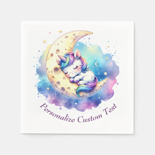 Cute Baby Unicorn Sleeping on a Half Moon  Napkin (Front)