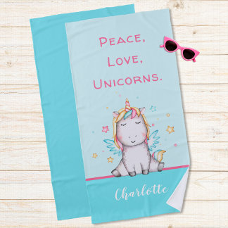 Cute Baby Unicorn Teal Personalised Beach Towel