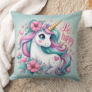 Cute Baby Unicorn With Flowers for Women & Girls Cushion